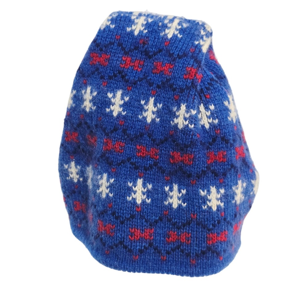 Marceau Beanie Hat O/S Blue Fair Isle Snowflake 100% Wool USA Made Ski winter